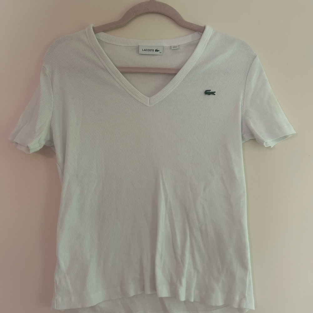 Lacoste White V-Neck Short Sleeve Tee